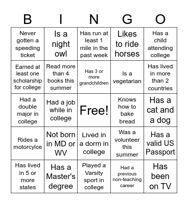 How well do you REALLY know the Frankfort HS faculty? Bingo Card