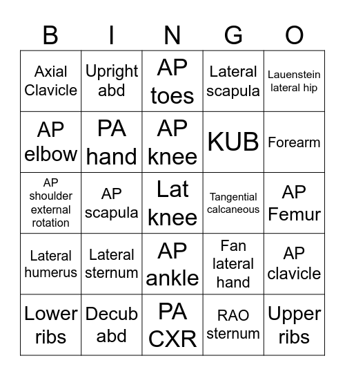 Projection Review Bingo Card