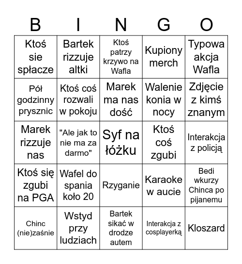PGA Bingo Card