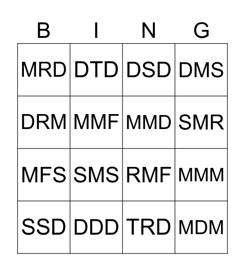 Solfege Bingo Card