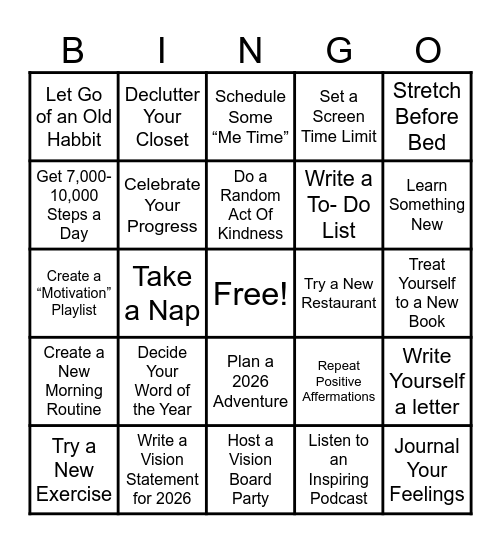 January Wellness Bingo Card