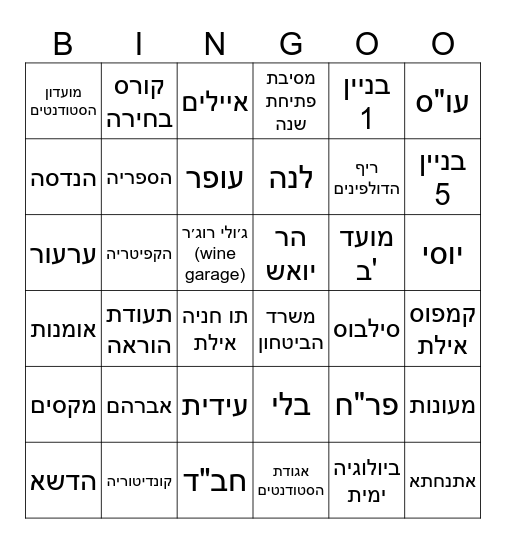 בינגו הפתעות קמפוס אילת Bingo Card