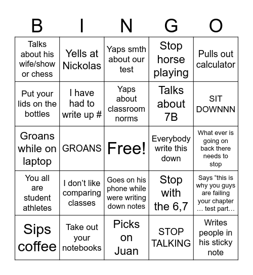 Math Bingo Card