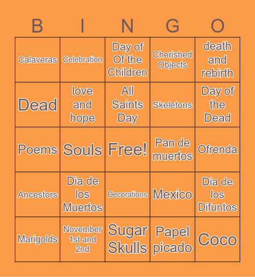 Day of the Dead Bingo Card