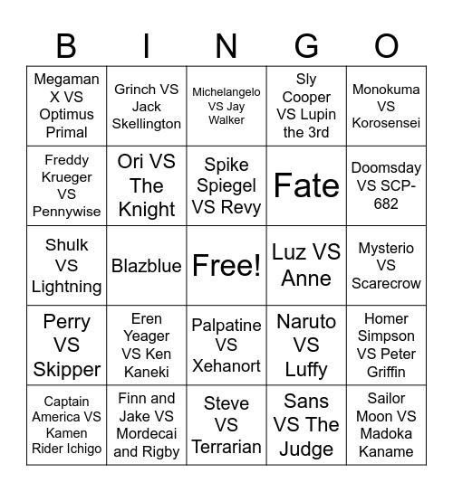 Death Battle '26 Bingo Card