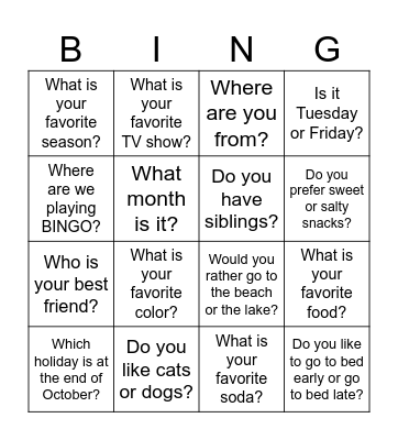 Learning About Each Other Bingo! Bingo Card