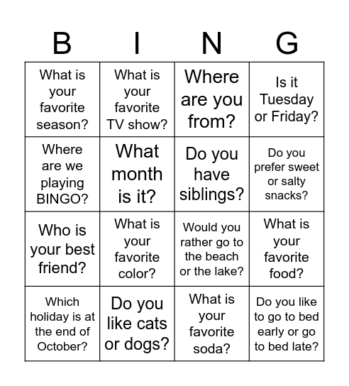 Learning About Each Other Bingo! Bingo Card