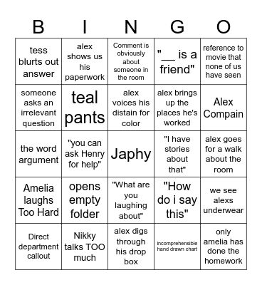 Alex Lighting Bingo Card