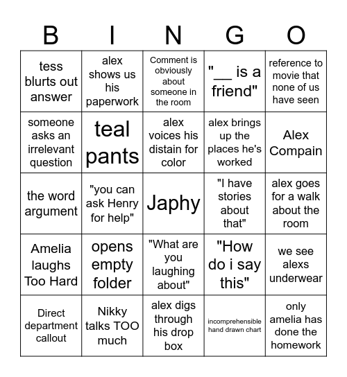 Alex Lighting Bingo Card