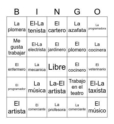 Las Profesiones Bingo Card