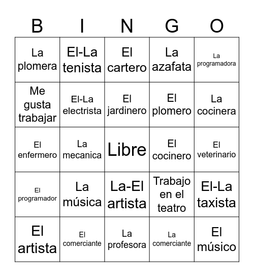 Las Profesiones Bingo Card