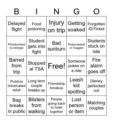Disney Trip 2026 Bingo Card