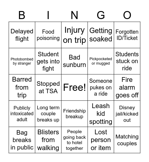 Disney Trip 2026 Bingo Card