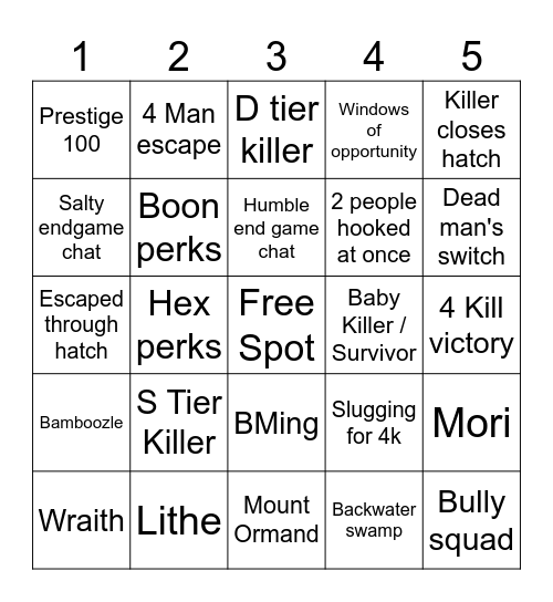 DBD BINGO Card