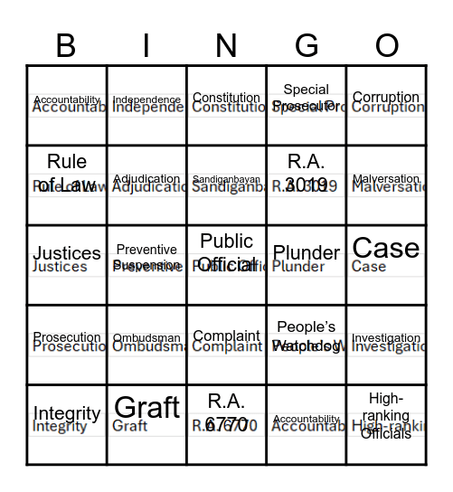 Burden Of Proof Bingo Card
