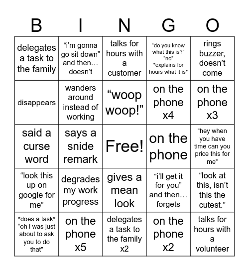 Carole Anne Bingo Card