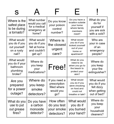 Safety Bingo Card