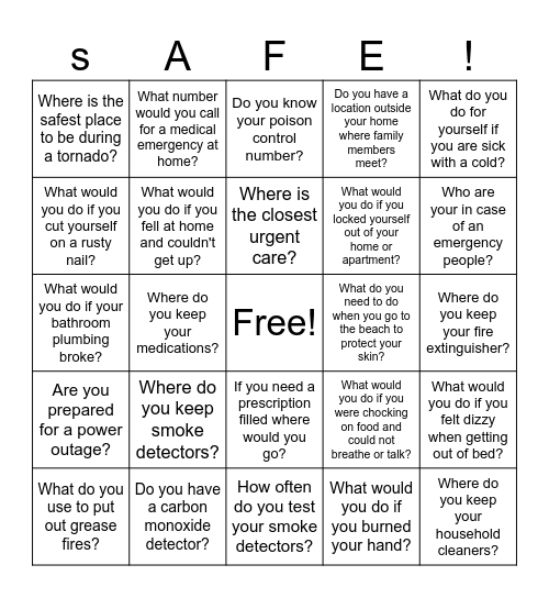 Safety Bingo Card