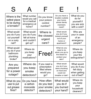Safety Bingo Card