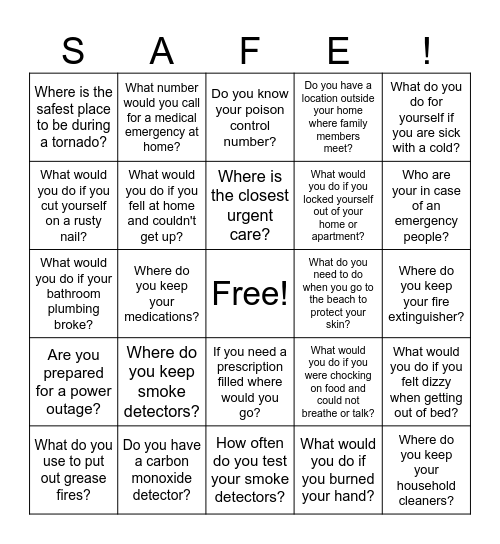 Safety Bingo Card