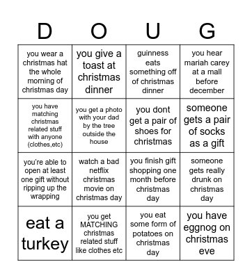 A Dougie (Stinky) Christmas Bingo Card