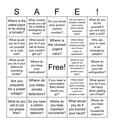 Safety Bingo Card