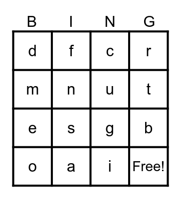 Mid Unit Fundations Letters Bingo Card