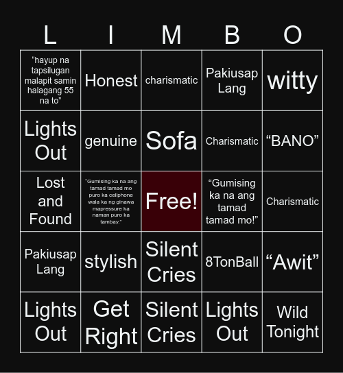 The Fang Board Bingo Card