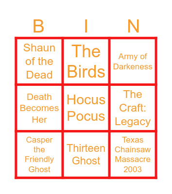 Spooky Movie Bingo Card