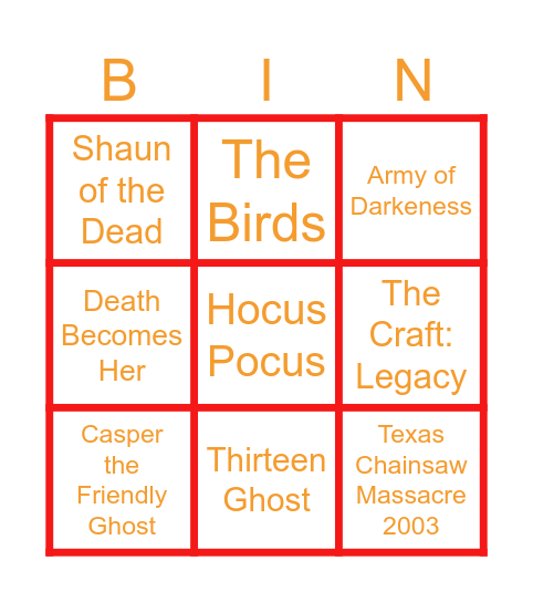 Spooky Movie Bingo Card