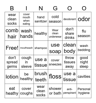 Hygiene Bingo Card