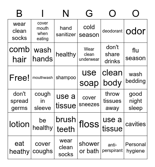 Hygiene Bingo Card