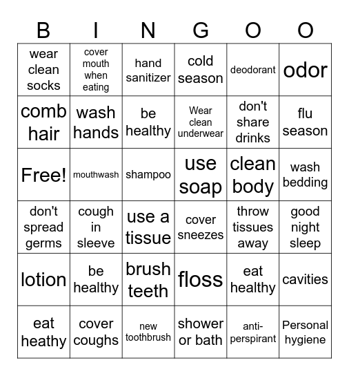 Hygiene Bingo Card