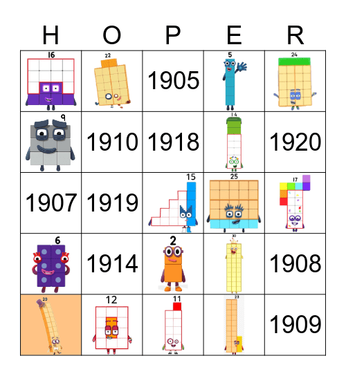 Number blocks Bingo Card