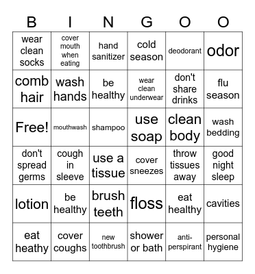 Hygiene Bingo Card