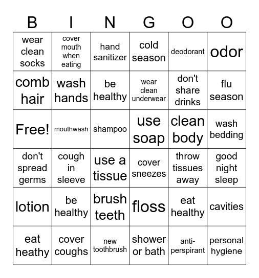 Hygiene Bingo Card