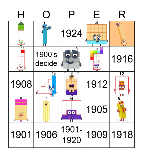 Number blocks Bingo Card