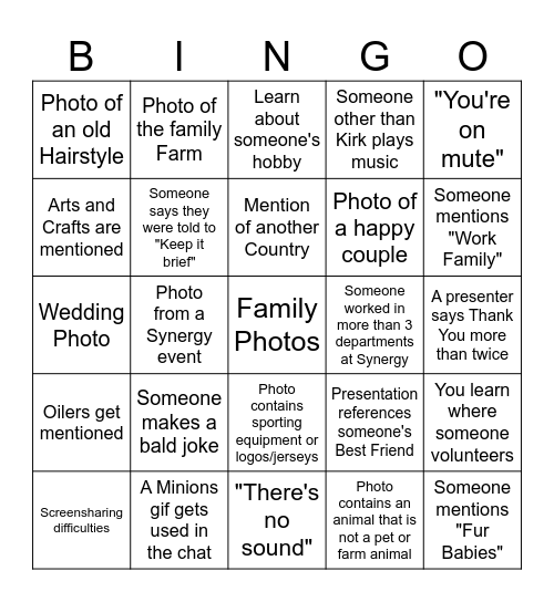 Synergy Long Service Bingo Card
