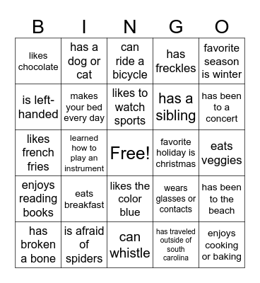 Getting to Know You Bingo Card