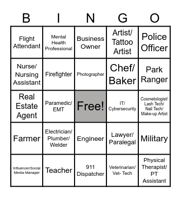Career Options Bingo Card