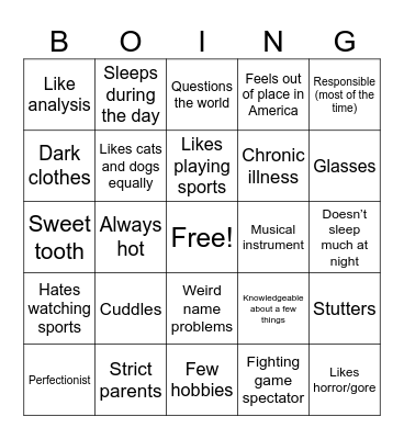 Creak Bingo Card