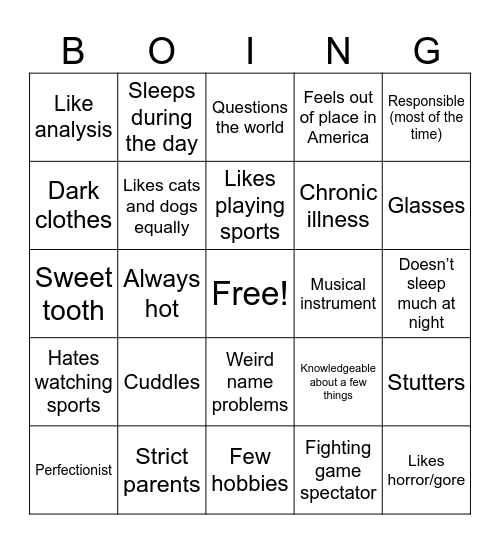 Creak Bingo Card
