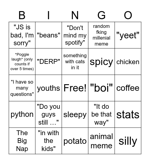 Web 1 Bingo Card