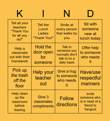 KINDNESS BINGO Card