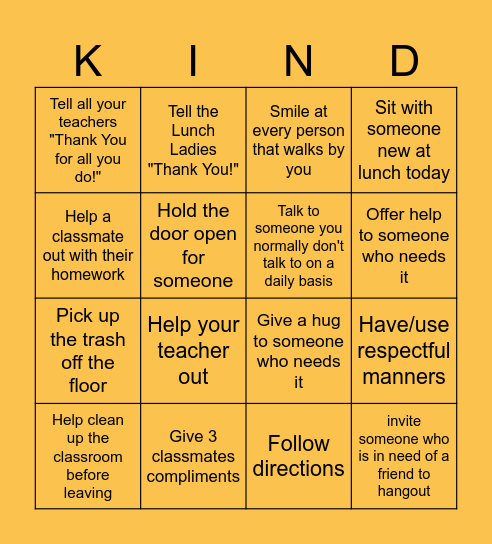 KINDNESS BINGO Card