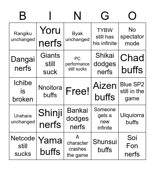Bleach RoS Patch Bingo Card