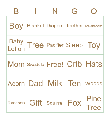 Luke and Rachel's Baby Shower Bingo Card