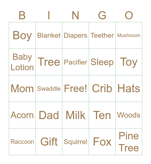 Luke and Rachel's Baby Shower Bingo Card