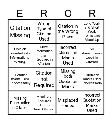 Quotation Bingo! Bingo Card