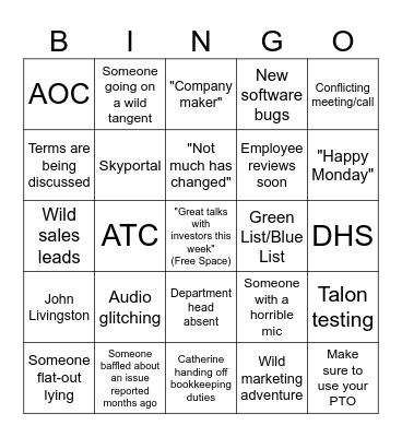 Skyfish Priorities Meeting Bingo Card
